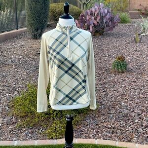 SanSoleil Beige Plaid Quarter-Zip Top